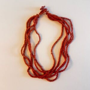 Orange Wooden Beaded 4 Strand Necklace 15” Natural